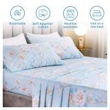 QSH Floral Bed Sheets Set Queen Size - Luxury Bird Butterfly Print Bed Sheet Set - 100% Egyptian Cotton Extra Soft and Breathable - 4 pcs Deep Pockets Flower Bed Sheets