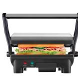 Chefman Electric Panini Press Grill, Compact 2-Slice Sandwich Maker, Non-Stick Coated Plates, Opens 180 Degrees, Dishwasher Safe, Removable Drip Tray, Stainless Steel/Black