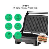 Chefman Electric Panini Press Grill, Compact 2-Slice Sandwich Maker, Non-Stick Coated Plates, Opens 180 Degrees, Dishwasher Safe, Removable Drip Tray, Stainless Steel/Black