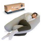 Plufl Hugl Cooling Body Pillow for Adults Made with CloudSupport Fill | U Shaped Maternity Pillows Great for Side Sleepers & Pregnant Women | Washable Cover | Grey