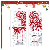 Pawliss Christmas Window Clings Decorations: 2 Sheets Extra Large Red White Peppermint Lollipop Candy Window Clings, Rustic Vintage Candy Snowflakes Xmas Decals for Home Office Holiday Party DÃ©cor