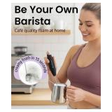 Milk Frother Wand & Electric Stirrer with Stand - Turbo Coffee & Milk Frother Handheld - Hand Held Coffee Mixer Wand & Cold Foam Maker for Frothy Cappuccinos, Lattes & Drink Mixes at Home (Black)