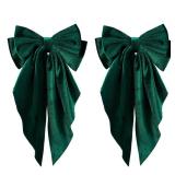 Dark Green Velvet Hair Bow Barrettes Long Tail Ponytail Holder Bow-Knot Hair Clips Alligator Hairpins Big for Women Girls Fall Winter Christmas Holiday Party Dress Decor Accessory Gift