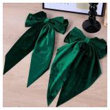 Dark Green Velvet Hair Bow Barrettes Long Tail Ponytail Holder Bow-Knot Hair Clips Alligator Hairpins Big for Women Girls Fall Winter Christmas Holiday Party Dress Decor Accessory Gift