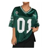 Floerns Women's Football Jersey Shirts for Women Oversized Sports Jersey Letter Print V Neck Team Shirts Half Sleeve Custom Jersey Green Small