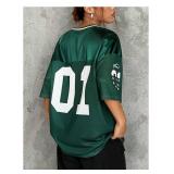 Floerns Women's Football Jersey Shirts for Women Oversized Sports Jersey Letter Print V Neck Team Shirts Half Sleeve Custom Jersey Green Small