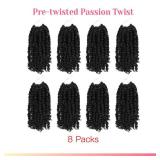 BOHOBABE Passion Twist Crochet Hair 10 Inch Short Pre looped Passion Twist Hair Extensions Pre twisted Crochet Synthetic Braiding Hair 8 Packs Natural Black Braids for Women (1B)