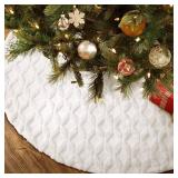 Hommtina Christmas Tree Skirt 48 Inches White Tree Skirt,Christmas Tree Decorations Faux Fur Tree Skirt for Xmas Holiday Home Party Decorations Ornaments (White Stripe)
