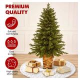 Hommtina Christmas Tree Skirt 48 Inches White Tree Skirt,Christmas Tree Decorations Faux Fur Tree Skirt for Xmas Holiday Home Party Decorations Ornaments (White Stripe)
