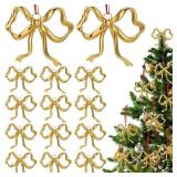 12 Pcs Metal Gold Bow Ornaments Gold Bow Decoration for Valentines Tree Topper Garland Fireplace Wreath Christmas Tree Hanging Decor for Floral Arrangement Gift Box Basket Home Indoor Outdoor