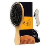 Belula Boar Bristle Hair Brush Set for Men - Soft Mens Hair Brush for Thin, Normal & Short Hair - Includes Wooden Comb, 2 Palm Brushes & Travel Bag - Best Hair Brushes for Men!