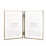 GorYeeFine Gold 5x7''Double Floating Frame,For Photo Sizes(3.5 x5'' & 4x 6''),4X6''Metal Lace Edge Frames Adjustable Tabletop/Shelf Photo Frame,for Wedding,Thanksgiving,Christmas