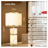 Natural Alabaster Table Lamps Set of 2 - Table Lamp with Night Light for Bedroom,Nightstand Lamps with USB Ports,Bedside Lamps with Linen Fabric Shade for Living Room,Bedroom,Office,Bar(Bulb Included)