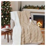 AEPINBH Electric Blanket Throw - Soft Checked Flannel with 6 Heating Levels, 4 Hours Auto-Off, Fast Heating, ETL & FCC Certified, 50\'x60\', Overheating Protection, Cozy Heated Blanket Throwï¼Khak