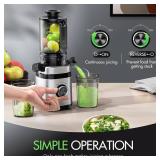 EILKOS Juicer Machines, Cold Press Juicer with Wide Feed Chute, Slow Masticating Juicers for Whole Vegetables & Fruits, High Juice Yield, Easy to Clean, Large Auger, Light Silver