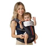 Baby Carrier with Hip Seat, BeBeBus 2-in-1 Ergonomic Newborn to Toddler Carrier up to 44 lbs, Detachable Hands-Free for Infant, All Season Forward-Facing Carry, Fits Waist Sizes up to 38 inch (Black)