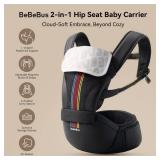 Baby Carrier with Hip Seat, BeBeBus 2-in-1 Ergonomic Newborn to Toddler Carrier up to 44 lbs, Detachable Hands-Free for Infant, All Season Forward-Facing Carry, Fits Waist Sizes up to 38 inch (Black)
