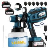 Cordless Paint Sprayer with LED Light, 2*4000mAh 21V Battery, 6 Nozzles & 3 Spray Modes, Spray Paint Gun with 1400ML Container, Handheld Paint Sprayer for House Painting Furniture Cabinets Fence, Blue