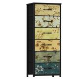 Furnulem Tall 6 Drawers Dresser, Vintage Storage Organizer Unit with Fabric Bins for Bedroom, Living Room, Closet, Nusery, Dorm, Entryway, Bedside Furniture, Sturdy Metal Frame, Wood Top