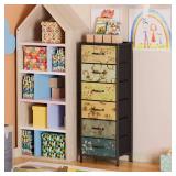 Furnulem Tall 6 Drawers Dresser, Vintage Storage Organizer Unit with Fabric Bins for Bedroom, Living Room, Closet, Nusery, Dorm, Entryway, Bedside Furniture, Sturdy Metal Frame, Wood Top