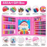 Art Supplies 332 Piece Drawing Art Kit Gifts for Girls Boys Kids Teens Gifts Art Set Case with Double Sided Trifold Easel, Stickers, Sketch Paper, Coloring Book, Pastels, Crayons, Pencils (Pink)