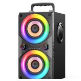 RRNUY Bluetooth Speaker 100W Portable Big Powerful Deep Bass Loud Sound Wireless Boombox with Subwoofer TWS LED Lights DSP Large Wooden Speakers for Outdoor Home Party