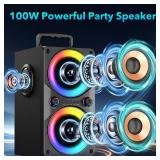 RRNUY Bluetooth Speaker 100W Portable Big Powerful Deep Bass Loud Sound Wireless Boombox with Subwoofer TWS LED Lights DSP Large Wooden Speakers for Outdoor Home Party