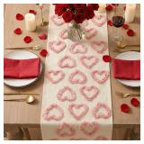 Artoid Mode Pink Soft Plush Heart Valentines Table Runner, Seasonal Partial Tufting Kitchen Dining Table Decoration for Home Party Decor 13x90 Inch