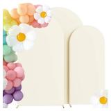 HAINARverS Set of 3 Wedding Arch Cover 6FT,6.6FT,7.2FT Spandex Fitted Stretchy Arch Stand Covers,2 Sided Round Top Chiara Backdrop Cover for Birthday Party Banquet Baby Shower Arch Decoration(Ivory)