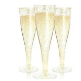 Prestee 24 Plastic Champagne Flutes - Gold Champagne Flutes Plastic - Gold Disposable Mimosa Flute - Party Supplies - Disposable Cocktail Glasses - Mimosa Bar, Wedding, Shower Party