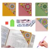 RQJLZ 4 Pcs Diamond Painting Bookmarks, DIY Diamond Art Corner Bookmarks Leather, Protecting Bookmark for Book Lovers Gift, Mandala Flower