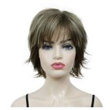 Lydell Short Layered Shaggy Full Synthetic Wig Wigs 12TT26 Brown Highlights