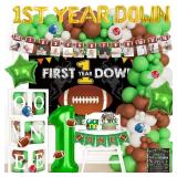 Fiesec First Year Down Birthday Party Decorations, Football 1st Birthday Decorations, Touchdown Backdrop Balloon Banner Cake Topper Box, Baby Boy First Sport Party Supplies