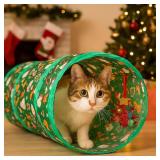 Christmas Cat Tunnel Straight Tube â Holiday Collapsible Cat Play Tunnel with Crinkle Sound for Kittens and Adult Cats