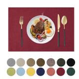 Romanstile Placemats Set of 6-12 X 18 Inch, Faux Linen Double Layered Thickened Cloth Place Mats, Washable & Wipeable Burlap Table Placemats for Kitchen/Dining/Party/Outdoor/Indoor, Red