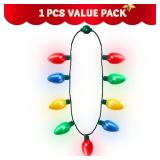JOYIN 1 Pack Christmas Necklace LED Light Up Necklace 9 Bulbs 6 Modes LED Holiday Costume Accessories for Christmas Xmas Party Favor Party Supply