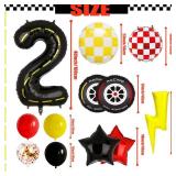 Race Car 40 Inch Racetrack Number 2 Balloons Large Tire Lightning Bolt Foil Balloon Two Fast Racing for Boys 2nd Cars Themed Birthday Party Decorations Supplies 13Pcs