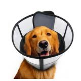 WinWeal Soft Dog Cone Collar for Dogs After Surgery, Transparent Breathable Pet Recovery Collar for Large Medium Dogs, Adjustable Dog Cone Collar, Elizabethan Collar (XL, Black)