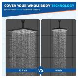 Hibbent cUCPC Certified Metal Rain Shower Head, 12'' High Pressure Shower Heads, Square Large Bathroom Rainfall Shower Head with Adjustable Brass Ball Joint, Waterfall Full Body Coverage, Matte Black