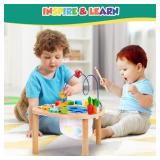 wingyz Activity Table for 1+ Year Old, 6 in 1 Wooden Montessori Activity Center Play Table with Bead Maze Shape Sorter Fishing Game, Kids Sensory Educational Toddler Learning Toys