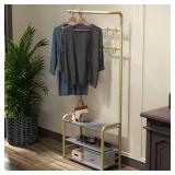 Simple Houseware Coat Rack with Storage Shelf, Freestanding Hall Tree with Hooks for Entryway, Bedroom, Office, Black Metal Clothes Hanger Stand for Coats, Hats, Jackets, Bags - Champagne Gold