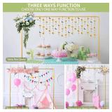 8.2FT x 8FT Backdrop Stand Heavy Duty with Base, Gold Portable Adjustable Pipe and Drape Backdrop Stand Kit, Over The Table Rod Stand with Clamps, Square Metal Arch Party Frame for Birthday Decor