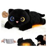 Mewaii Weighted Stuffed Animals with Microwavable Heating Pad - 5 lbs Adjustable, Heatable & Coolable Stuffed Animal for Realistic Hug, Removable Inner Pad, Plush Gifts for Kids (Black, 23 Inch)