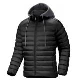 Lightweight Men's Puffer Jacket Warm Hoodie Quilted Winter Jackets Zip Up Hooded Insulated Waterproof Coat with Hood L