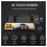 Veement 4K Rear View Mirror Camera, 10'' 4K Mirror Dash Cam with 1080P Backup Camera, Dash Cam Front and Rear for Car with Voice Control, 24H Parking Mode, Night Vision, 32GB SD Card Included