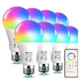 MELPO Smart RGB Light Bulbs Work with Alexa, 12W(130W Equivalent), 2700K-6000Kï¼A19 E26 Bluetooth Color Changing Light Bulb, 16 Million Colors-DIY Flash/Fade - Timing-DIY Scenes- Music Sync (8 Pac