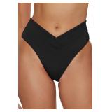 BECCA Women's Standard Color Code High Waisted Shirred Bikini Bottom, Cheeky Coverage, Swimwear Separates, Black, X-Small