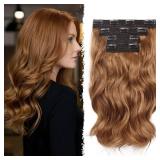 Clip in Hair Extensions - 14 Inch Wavy Synthetic Hair Extensions Clip ins (Color: Light Brown mix Blonde)