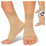 ACTINPUT 2 Pack Ankle Brace Compression Sleeve 8-15 mmHg Open Toe Ð¡ompression Socks Women&Men for Swelling,Plantar Fasciitis,Sprain Beige S/M