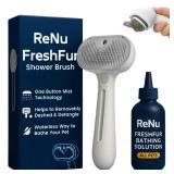 Renu Dog Brush, Renu FreshFur Dog Shower Brush + Bathing Solution, 3 in 1 Self Cleaning Steamy Pet Brushes, Dogs Grooming Tool for Long & Short Hair, Removes Loose Hair Reduces Shedding (White)